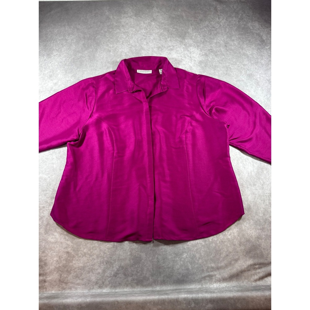 Valerie Stevens II Magenta Pink 100% Pure Silk Button Down Blouse Womens 16W